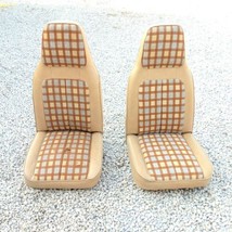 Set of 2 Vintage Tan Patterned High Back Bucket Front Seats For Recondit... - $224.97