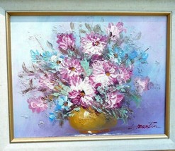 Painting Oil On Canvas L Lupe Martin Pink flowers heavy texture original 8X10" - $1,352.06 MXN