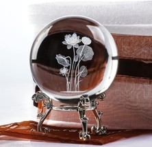 =3D Engrving Crystal Lotus Flower Figurine Crystal Ball 2.36 x 2.05 x 1.... - $17.12