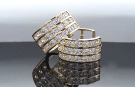 Created Diamond Three Row Channel Round Huggie 14K Yellow Gold Earrings 1.25ctw - £128.19 GBP