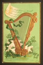 St Patricks Day Taras Hall Harp Soul of Music Embossed Julius Bien Postcard 1908 - £6.38 GBP