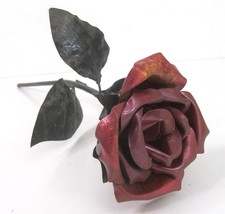 Vintage Copper Red Rose Stem Painted Metal Decorative Flower 12 inch long 3D - £19.74 GBP