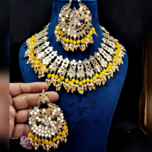 Bollywood Indian Gold Plated Choker Necklace Glass Kundan Pearl Jewelry Set - £51.98 GBP