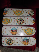 CUSTOM Universal Ceiling Fan Blades with Mary Engelbreit Colorful Tea Pots! - £93.91 GBP
