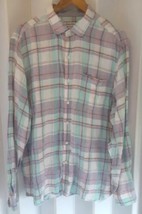 Tommy Bahama Shirt Mens Large Pink 100% Linen Purple Blue Plaid Long Sle... - $24.74