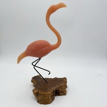 Vtg John Perry Pink Flamingo On Burl Wood Sculpture Nautical Decor Large 12” - $67.50