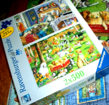 Ravensburger 2 Jigsaw Puzzles Ea 500 Lg Pcs Cats Napping Dogs In Park Co... - $15.83