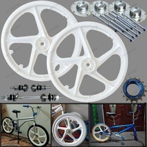 BMX Bicycle 20&quot; White PVC Sport Rim Complete Wheelset Hub Set Rear Front EXPRESS - £93.37 GBP