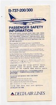 Delta Airlines B-737-200 / 300 Passenger Safety Information Card 1988 - $21.78