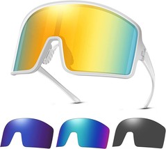 Cycling Glasses, Protection Oversized Sports Sunglasses with 4 Lenses Polarized - £18.33 GBP