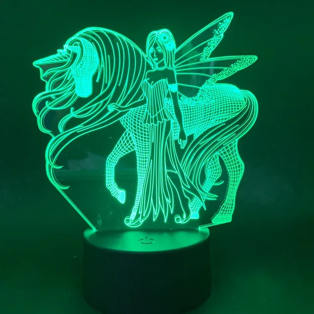 Girl Gift Unicorn 3D LED Night Light Usb Touch Table Lamp Black Base - £15.12 GBP