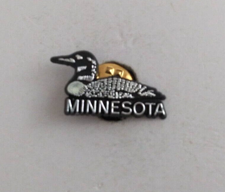 Vintage Minnesota Duck Black &amp; Silver Plastic Lapel Hat Pin - $7.43