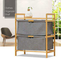 24&quot;Bamboo Frame 2-Tier [Fabric Drawer Dresser] Clothes Storage Organizer Cabinet - £64.18 GBP