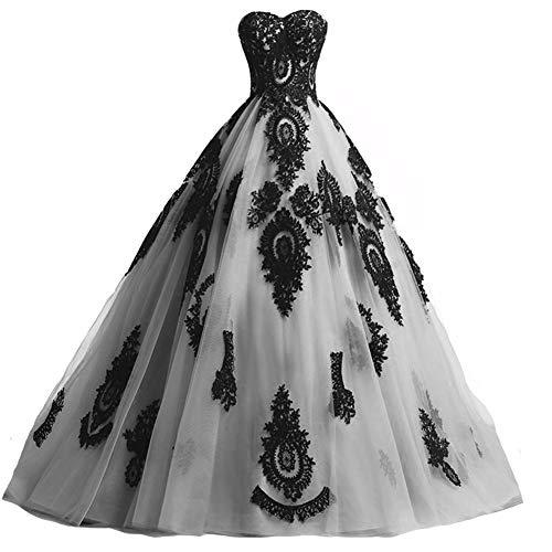 Custom Made Long Ball Gown Black Lace Gothic Formal Evening Prom Dresses Silver