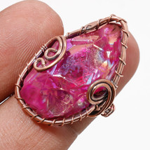 Pink Slice Rough Drusy Gemstone Handmade Copper Wire Wrap Ring Jewelry 7&quot; SA 365 - £5.16 GBP