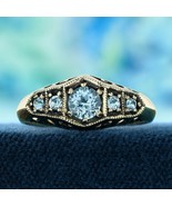 9K Yellow Gold Natural Blue Topaz Vintage Style Five Stones  Ring - $450.00