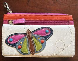 Vintage Relic - Fossil Butterfly Faux Leather Wallet Zippered Coin Purse - £10.70 GBP