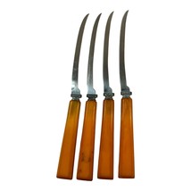 Set of 4 Vtg Henry&#39;s Serrated Curved Filet Knives Dark Butterscotch Bakelite 9&quot; - £17.44 GBP