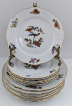 12 Floral with Colorful Bird Gold Trim Dinner &amp; Salad Plate set Czechoslovakia - £106.22 GBP