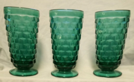 Set Of 3 Vintage Cubist Whitehall Colony Indiana Glass Teal Tea Tumbler Glasses - $50.00