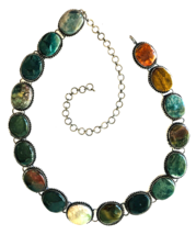 Native Agate &amp; Sterling Silver Belt 17 Cabochons Handmade Chain &amp; Bezels 38.5&quot; - $337.66