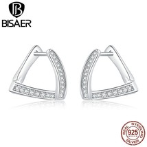 BISAER 2021 Simple Silver Earrings 925 Sterling Silver Geometric Women Stud Earr - £15.12 GBP