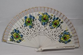 Vintage Folding Spanish Flower Floral plastic Espana Hand Fan - £11.81 GBP