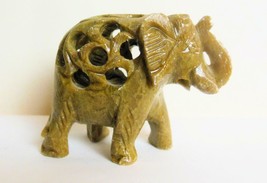 Vintage Hand Carved Soapstone Elephant with Baby Inside - $18.81