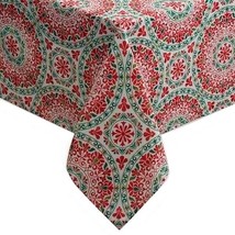 Christmas Folk Art Fabric Tablecloth 60x102 Medallion Country Cabin Lodge Rustic - £37.73 GBP