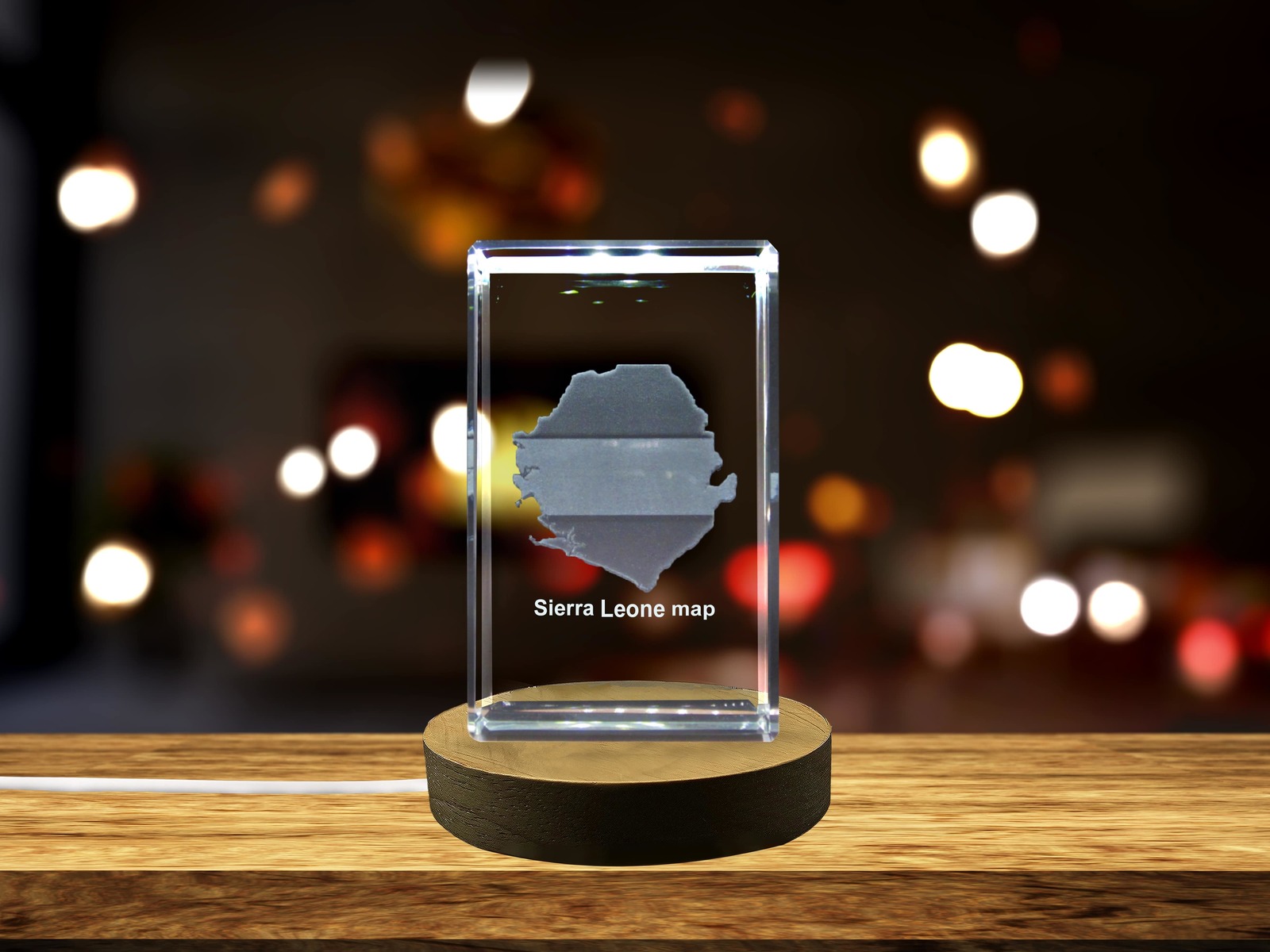 LED Base included | Sierra Leone 3D Engraved Crystal 3D Engraved Crystal