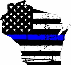 Thin Blue line decal - State of Wisconsin Tattered Flag Window Decal - $4.94+