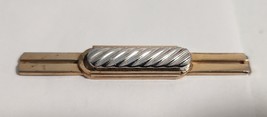 Long Swank Gold Tone Tie Bar Clip Clasp Stay Oval Silver Tone Bar Diagonal Wave - £7.41 GBP