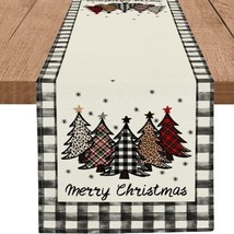 Merry Christmas Tree Table Runner Watercolor Plaid Christmas Trees Table Runn Ho - £16.98 GBP