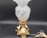 Rare 1920s Vintage 3 Cherub Brass Lamp Ornate Ornate Ruffeled Etched Sha... - £77.43 GBP