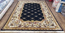 Nepal Rug 6x9 Tibetan Carpet Aubusson Savonnerie Design Black Cream New Unused - £683.41 GBP