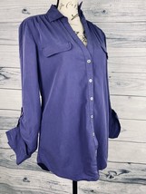 Chicos 0 V Neck Blouse Womens S 4 Button Pleat Back Roll Tab Sleeve Purple Soft - £13.40 GBP