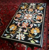 3&#39;x2&#39; Black Marble Breakfast Table Top Marquetry Inlay Decor Living Room E843 - £540.73 GBP