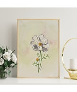 Original Watercolor Painting Of October Birth Month Flower, A White Cosmos - $773.38 MXN
