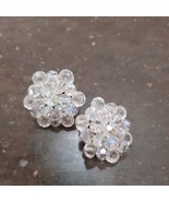 Vintage AB Aurora Borealis Crystal Cluster Clip-On Earrings  Sparkly Beaded - £7.78 GBP