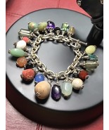 Sterling Silver Multiple Ornaments Chain Bracelet Multi Colors Stones 7.... - $174.90 CAD