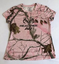 Real Tree Sz L V-Neck Short Sleeve Top Pink Leaf Print T-Shirt - £9.32 GBP