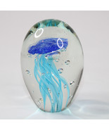 Art Blown Glass Blue Swirl Jellyfish Decorative Sculpture Fish Paperweight  - $10.65