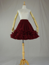 Burgundy Midi Tulle Skirt Outfit Women Custom Plus Size Full Fluffy Tulle Skirt image 4