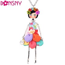 Bonsny Statement Flower Doll Necklace Dress Handmade French Doll Pendant News Al - £14.00 GBP