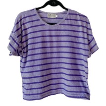 Vintage Purple Striped Top Boxy Cropped Short Sleeve Size Small Canvasbacks - £17.52 GBP