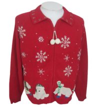 Heirloom Women Ugly Christmas Sweater vintage polar bears zip up snowbal... - £31.18 GBP