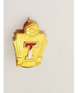 Shield Gold Tone Lapel Pin Letter T Initial Red White 5/8&quot; - £13.31 GBP