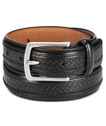 Club Room Men&#39;s Faux Leather Feathered Embossed Belt Black-Med 34-36 - £11.25 GBP