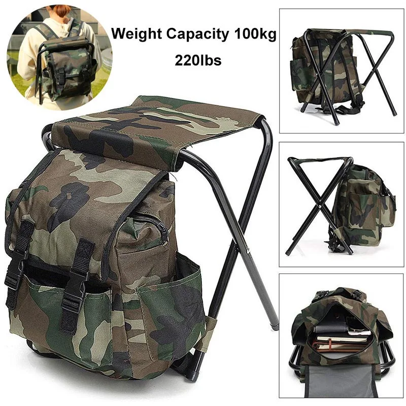 Folding Camping Backpack Chair Stool with Cooler Insulated Picnic Bag Hi... - £29.95 GBP