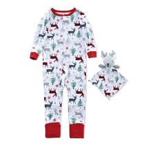 Max &amp; Olivia Toddler Boys 18M White 2 Pc Printed Reindeer Mini Buddy Pajamas NWT - £10.07 GBP